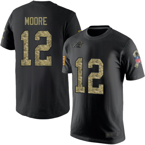 Carolina Panthers Men Black Camo DJ Moore Salute to Service NFL Football #12 T Shirt->nfl t-shirts->Sports Accessory